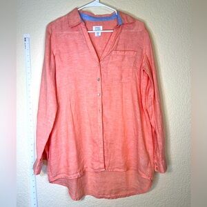 100% Linen Sigrid Olsen Long Roll Tab Sleeve Long Line Button Up size XS